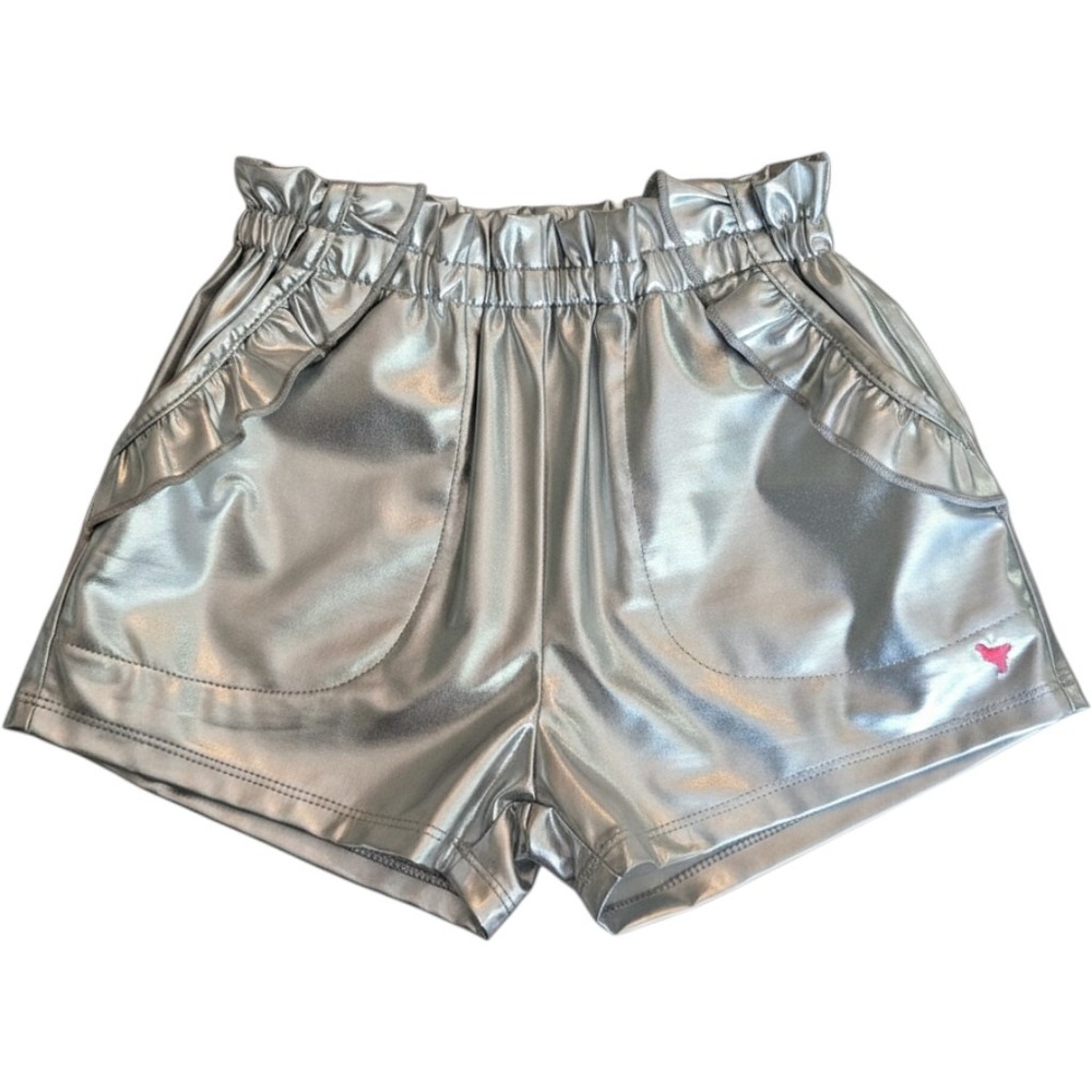 Pink Chicken New York Girls Metallic Silver Ruffle Paperbag Shorts 2Y JO11220301